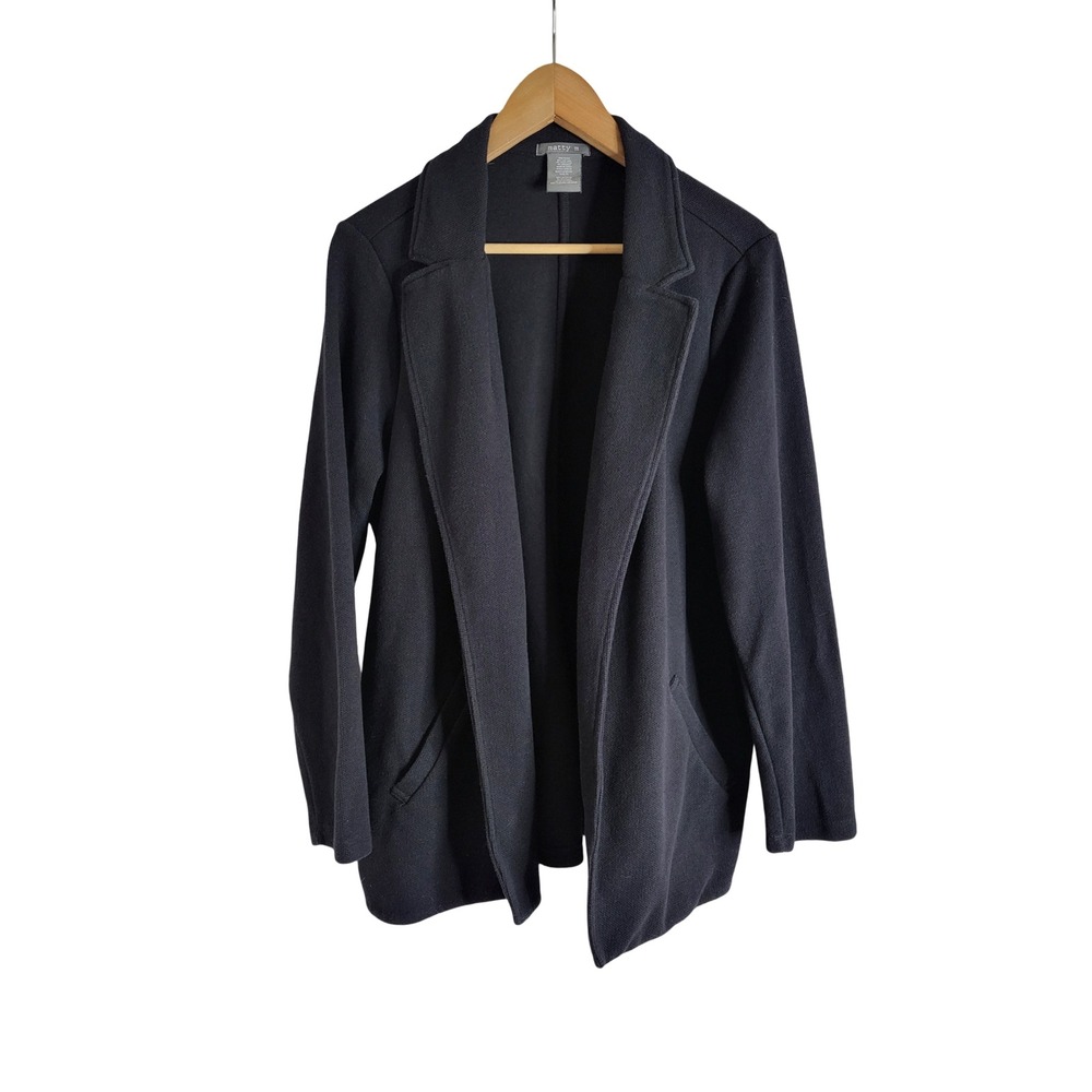Matty M Black Knit Boyfriend Open Front Blazer Jacket Pique Textured XL